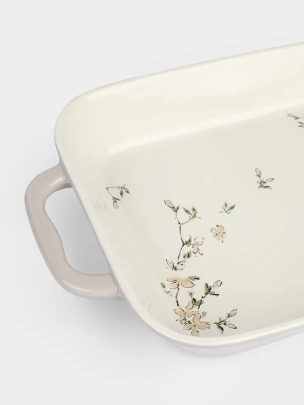 Baking dish, 34x25 cm, ceramic, rectangular, milky beige, Flowers, Florin, image-2