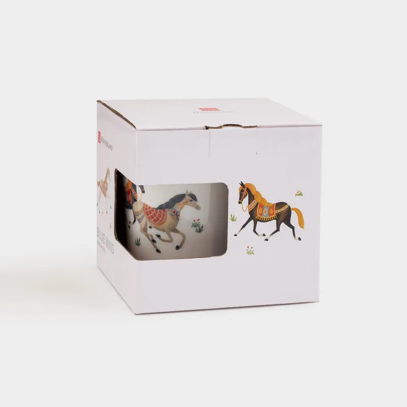 Mug, 450 ml, porcelain F, white, with golden edging, Horses in sled, Blue wind, image-4