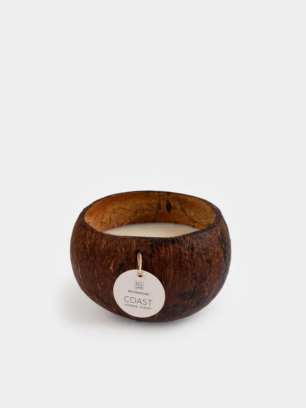 Scented candle, 12х9 cm, in a coconut holder, Summer Sunset, Coast, image-3