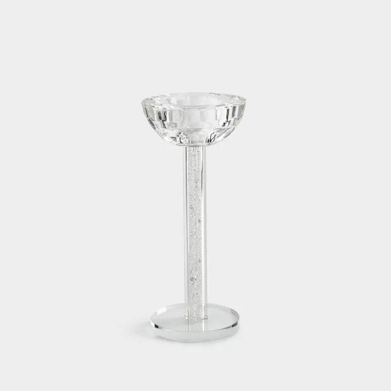 Candle holder, 18 cm, on a leg, glass / rhinestones, Crystal, Crystal