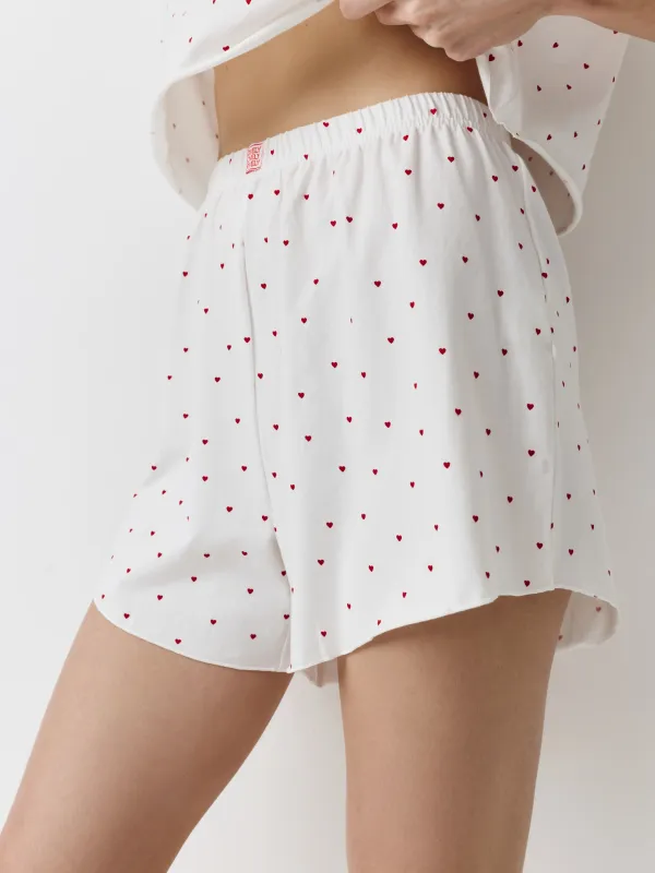 Women's set, homewear, size L, cotton / elastane, white, Hearts, Mariona, image-3