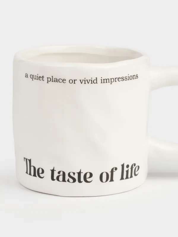 Mug, 500 ml, ceramic, milky, The taste of life, Crumple font, image-1