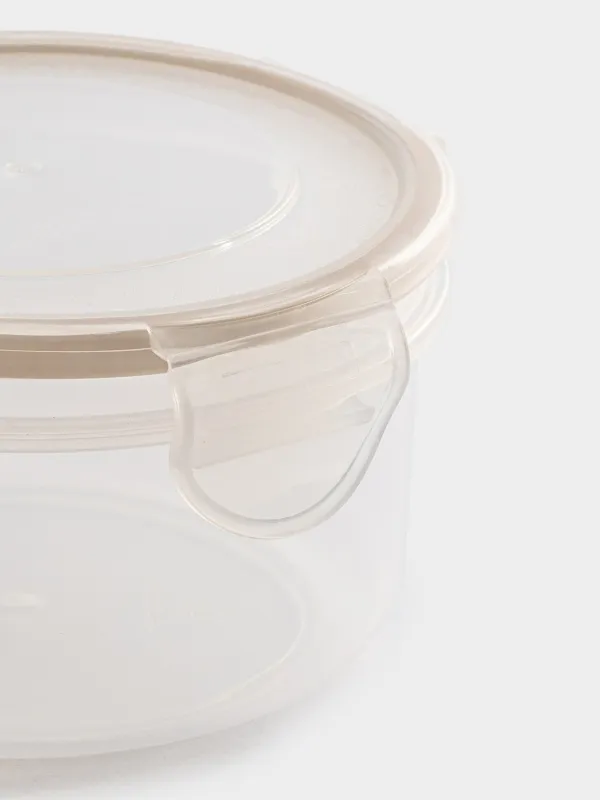 Container, 400 ml, with clips, plastic / silicone, round, beige, Roomy clip, image-1