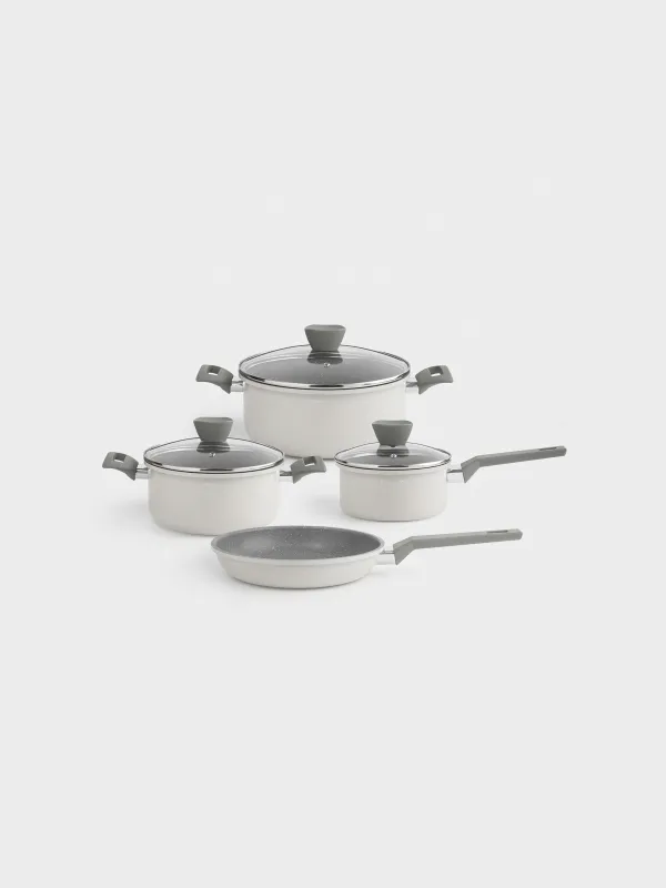 Tableware set, 4 items, coated, aluminum, beige, Tasty, image-0