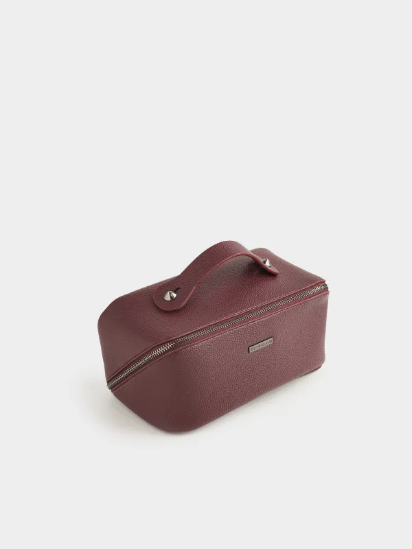 Makeup bag, 24x13 cm, with handle, polyurethane, burgundy, Memo, image-1