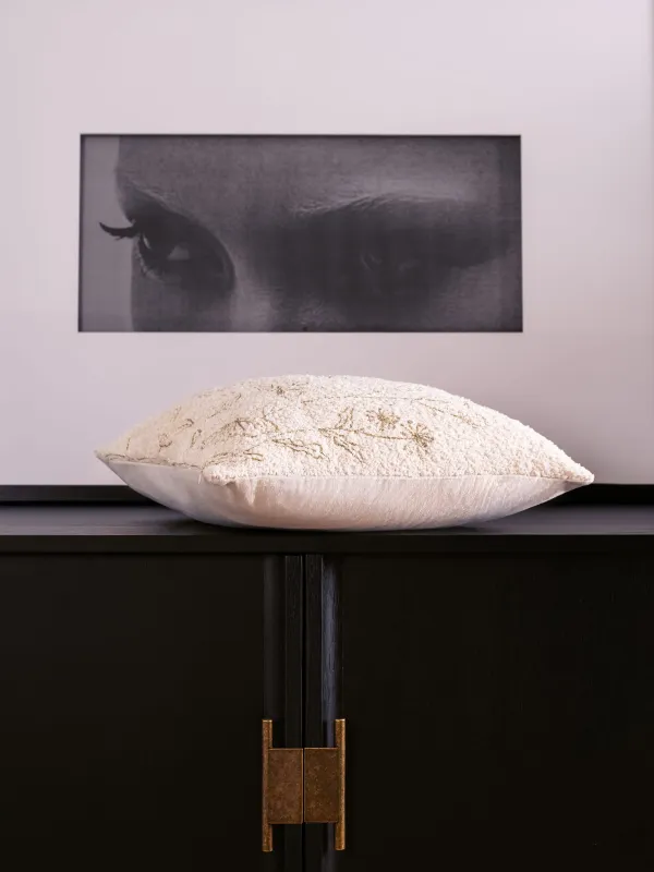 Decorative pillow, 45x45 cm, boucle/velvet, milky, wildflowers, Boucle, image-7