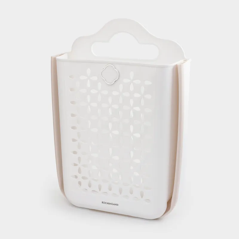 Laundry basket, 25x34x48 cm, folding, plastic / rubber, beige-pink, Foldaway, image-1