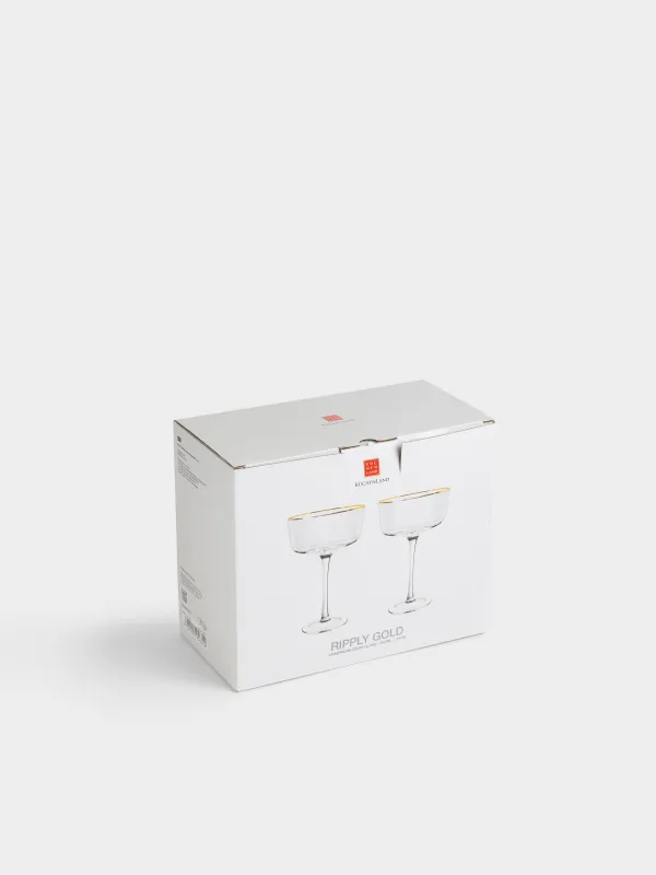 Drinking glass, 170 ml, 2 pcs, glass, with golden edging, Ripply gold, image-5