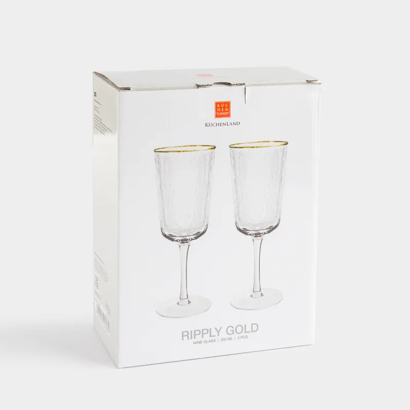 Drinking glass, 350 ml, 2 pcs, glass, with golden edging, Ripply gold, image-4