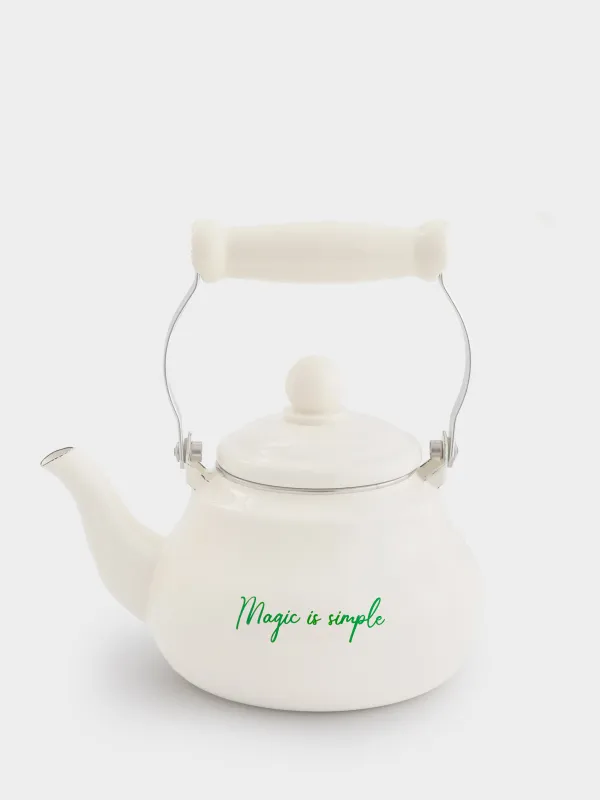Teapot, 800 ml, enamel steel, milky, Enamel, image-0