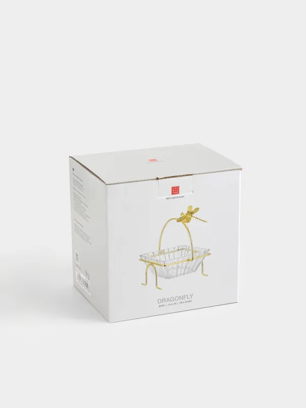 Bowl, 12x12x5 cm, 250 ml, on a stand, gold, glass / metal, Dragonfly, Dragonfly, image-5