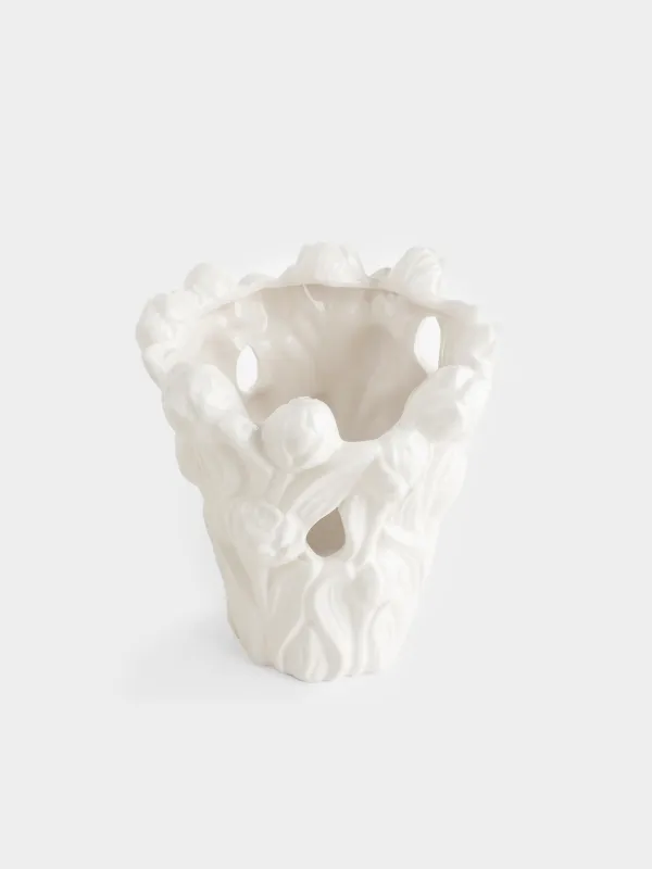 Flower vase, 25 cm, decorative, ceramic, white, Tulips, Tulip, image-1