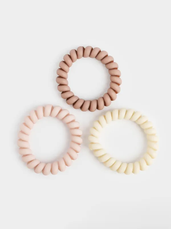 Elastic band for hair, 6 cm, 3 pcs, TPU, beige mix, Spiral, Helix, image-0