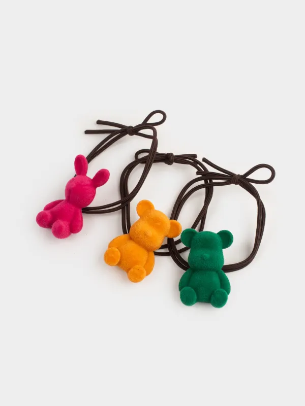 Hair bands, 3 cm, 8 pcs, polyester / plastic, colored, Bear / Bunny, Gracile, image-1