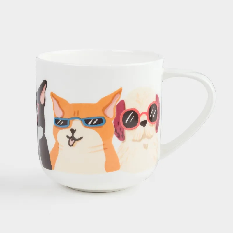 Mug, 500 ml, Porcelain F, White, Dogs with glasses, Dog