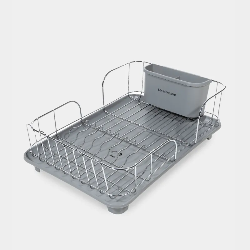 Dish rack, 43x31 cm, with tray, with drain, metal / plastic, light grey, Keepin