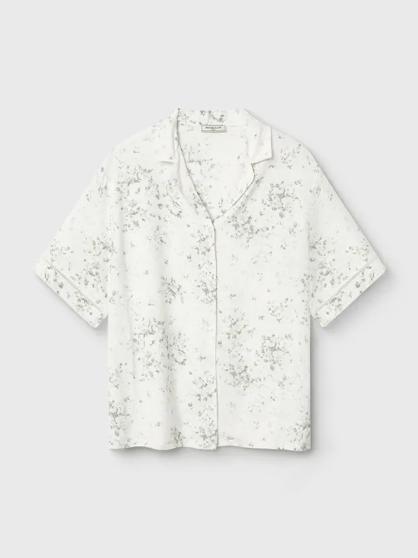 Women's shirt, homewear, size S, with short sleeves, viscose, milky, Flowers, Arsinoa, image-5