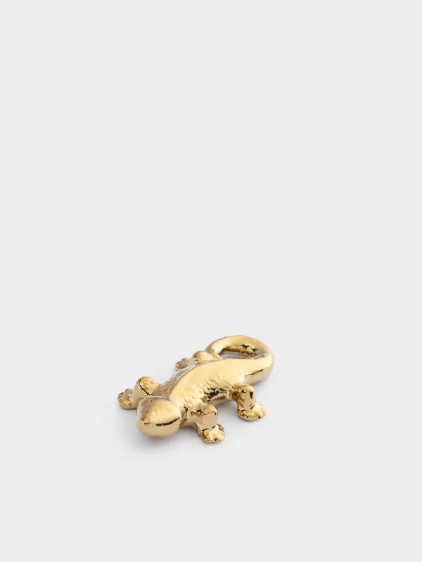 Statuette, 4x8 cm, porcelain P, golden, Lizard, Paradise garden, image-0