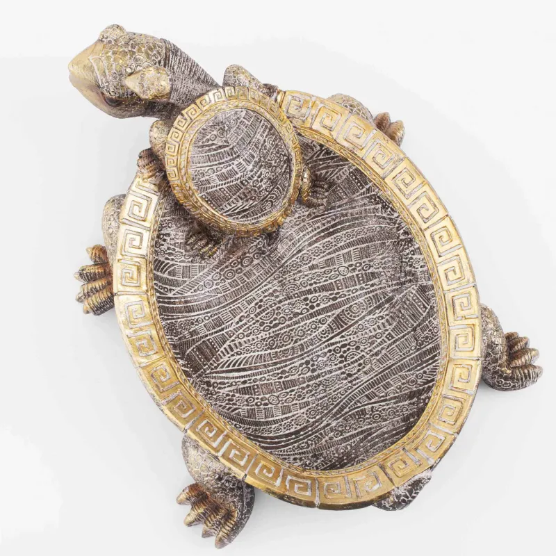 Decorative dish, 28x21 cm, polyresin, golden-silver, Turtles, Paradise island, image-3