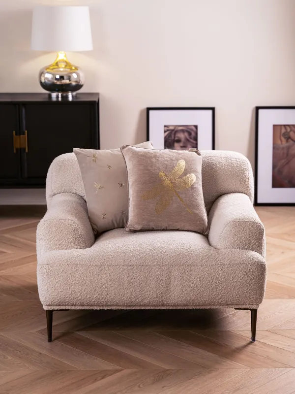 Decorative pillow, 45x45 cm, chenille / corduroy, gray-beige, Dragonfly, Dragonfly, image-9