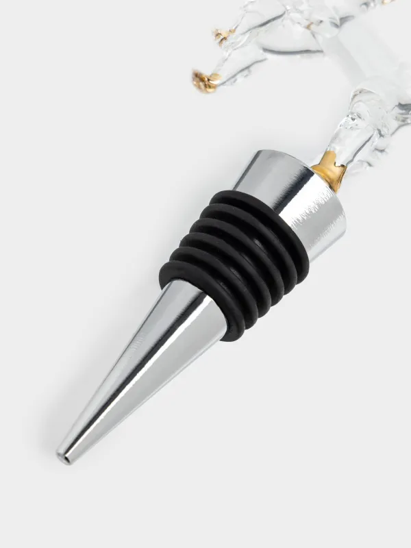 Bottle stopper, 12 cm, steel / glass, golden, Horse, Horse gold, image-2