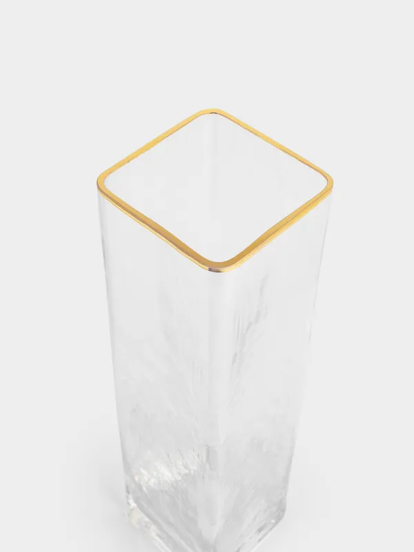 Flower vase, 30 cm, glass, rectangular, with golden edging, Ripply Gold, image-3