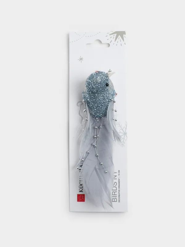 Decorative ornament, 19 cm, clip - on, foam/feather, silver, Bird, Birds NY, image-4