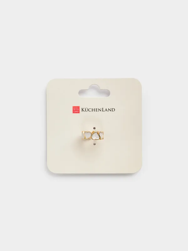 Ring, size S-M, single size, metal / acrylic, golden beige, Hearts, Jewelry heart, image-4