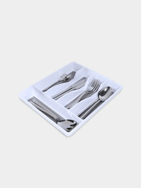 Cutlery tray, 33x29 cm, 5 otd, plastic / rubber, white-grey, Non-slip, image-2