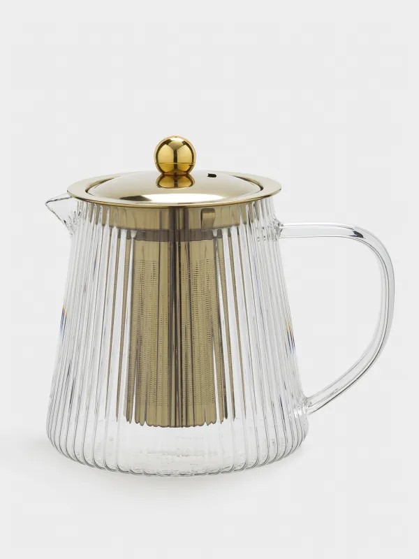 Teapot, 900 ml, glass B, golden, Ribby gold, image-0