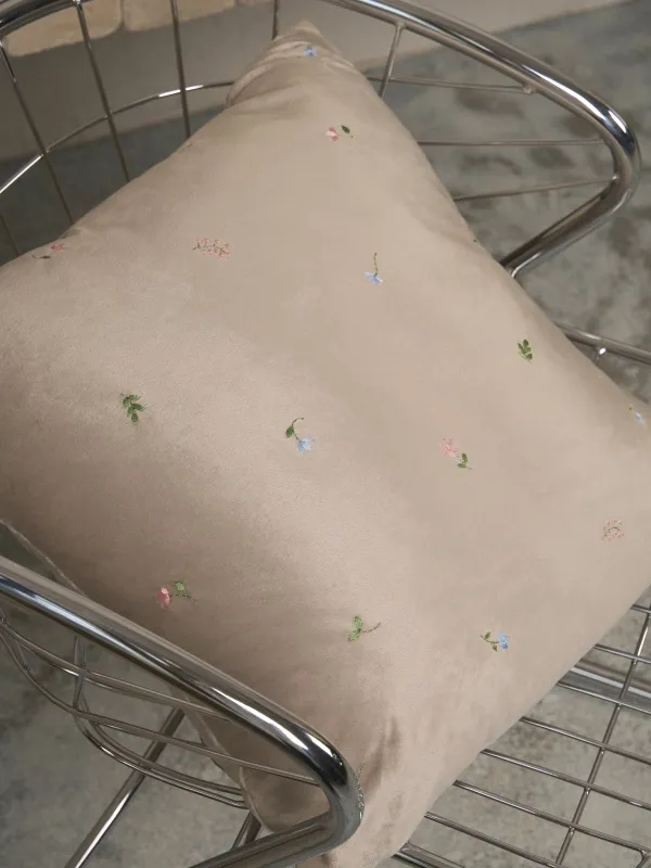 Decorative pillow, 45x45 cm, velvet, beige, Flowers, Velvet, image-3