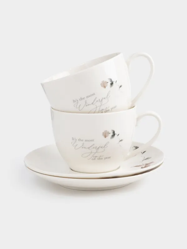Tea pair, 2 persons, 4 items, 280 ml, porcelain N, Autumn flowers, Refined floral, image-0