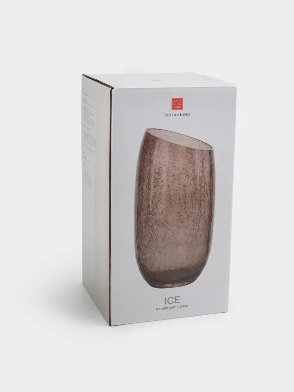 Flower vase, 26 cm, glass, brown, Craquelure, Ice, image-8