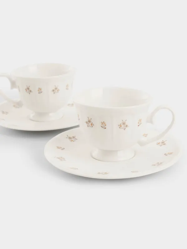 Tea pair, 2 persons, 4 items, 180 ml, porcelain N, white, Vintage flowers, La flore, image-0