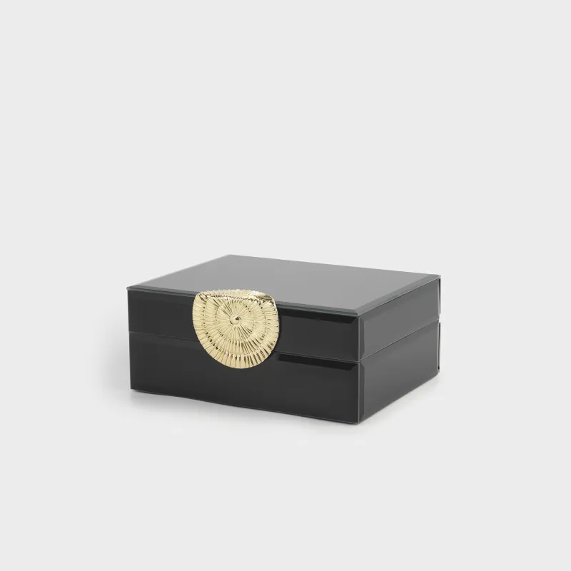 Jewelry box, 18x14 cm, glass / metal, mirror, black, Glossy black