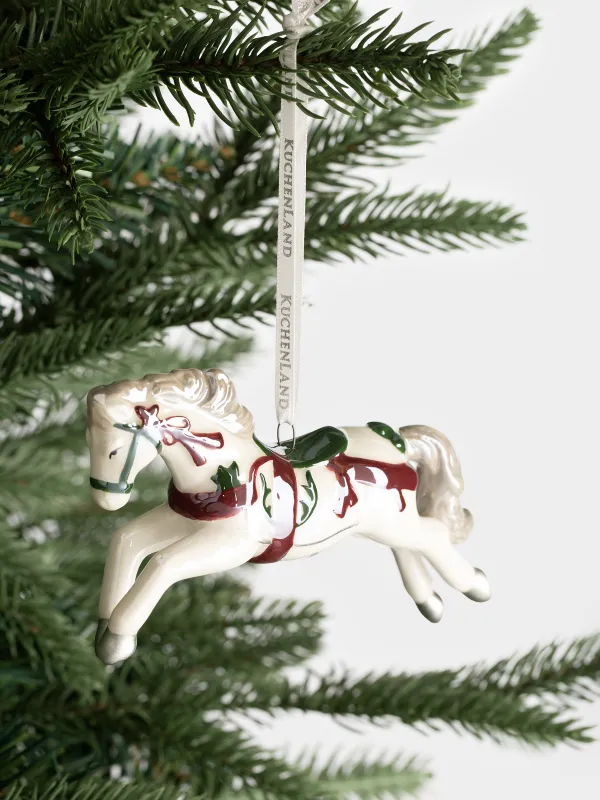 Christmas tree toy, 12 cm, ceramic, white, mother of pearl, Horse, Figure christmas, image-3