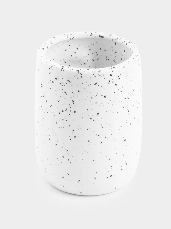 Bathroom tumbler, 11 cm, Ceramic, White, Speckled, Face, Face speckled, image-1