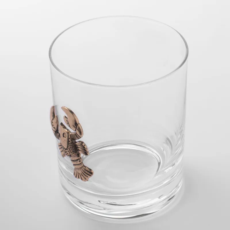 Whiskey glass, 10 cm, 340 ml, glass / metal, golden, Cancer, Zodiac, image-1