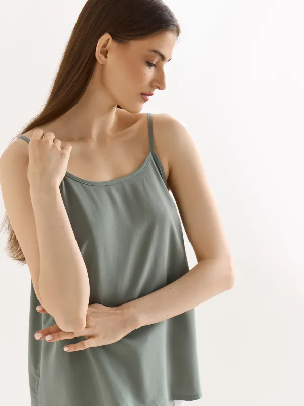 Women's top, homewear, size L, straps, viscose, milky, Flowers, Arsinoa, image-2