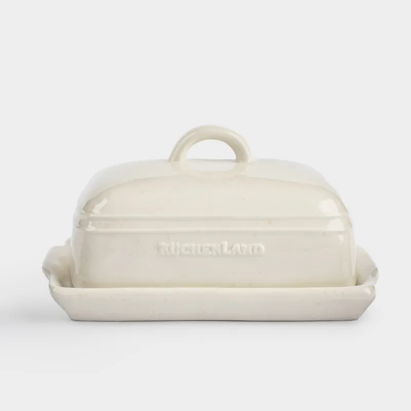Butter dish, 18 cm, ceramic, rectangular, milky beige, speckled, Ceramo speckled