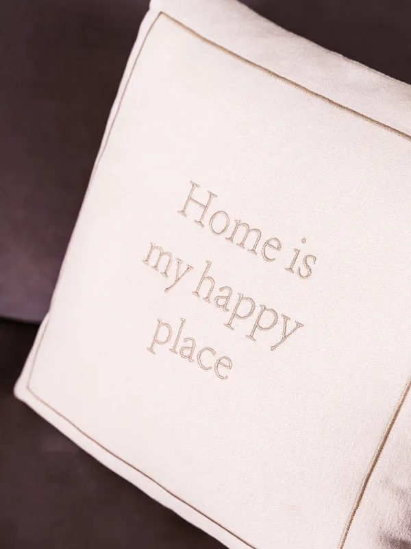 Decorative pillow, 45x45 cm, chenille/corduroy, milk, Home is my happy place, Chenill, image-3