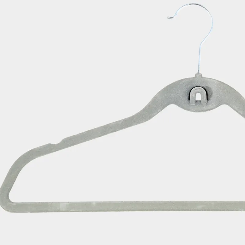 Hanger-hangers, 44 cm, 4 pcs, with a loop for the second hangers, flock, gray, Household, image-3