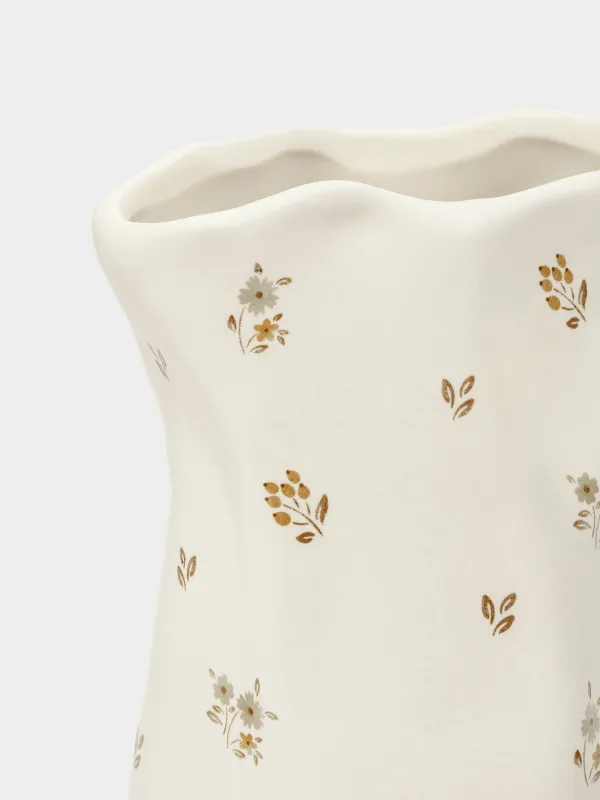 Flower vase, 20 cm, ceramic, milky, Vintage flowers, La flore, image-4