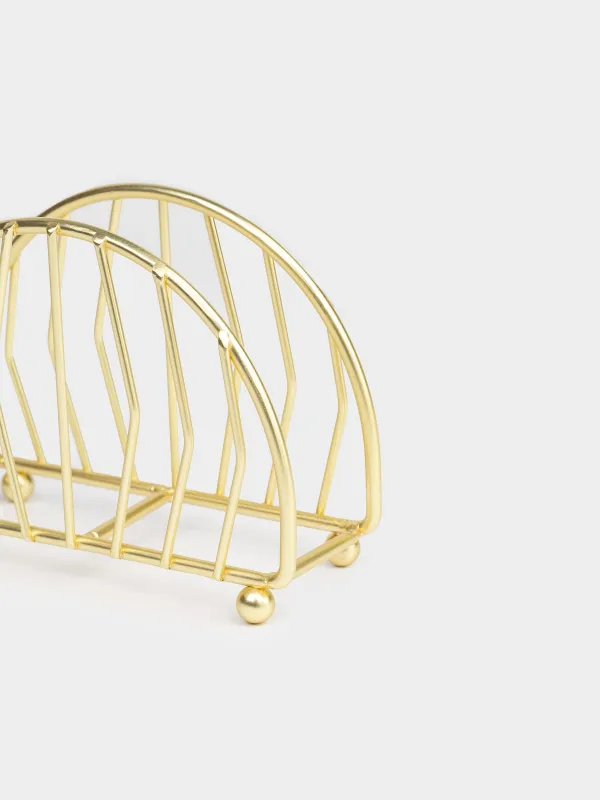 Napkin holder, 13 cm, metal, golden, semicircle, Twist gold, image-3