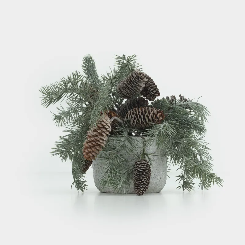 Decorative composition, 30x30 cm, in a pot, plastic / cones, Fir needles, Conifer decor