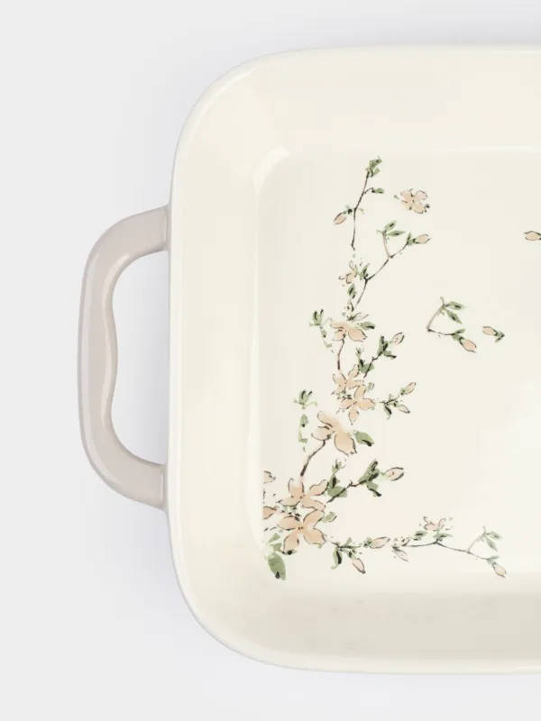 Baking dish, 34x25 cm, ceramic, rectangular, milky beige, Flowers, Florin, image-4