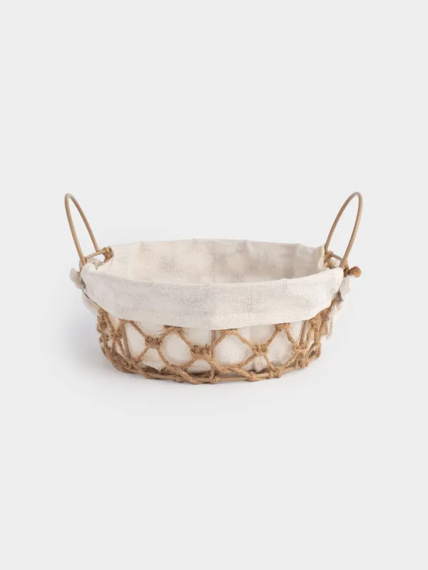 Bread basket, 22 cm, polyester/metal/jute, round, beige, Jute, image-0