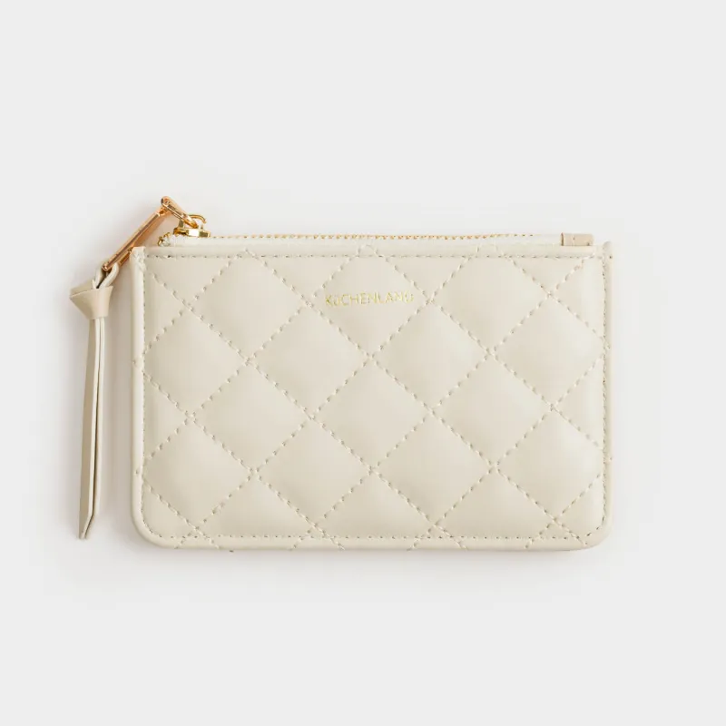 Women's wallet, 13x8 cm, with zipper, with card slots, polyurethane, milk, Quilted
