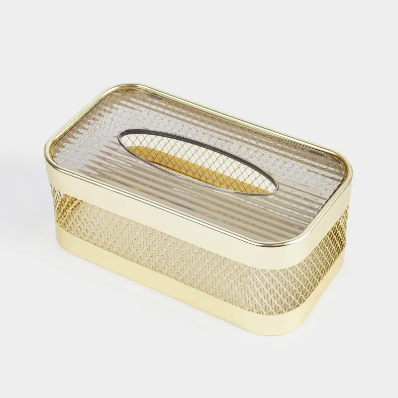 Paper napkin box, 25x14 cm, metal / plastic, gold, Mesh, Twist gold, image-1