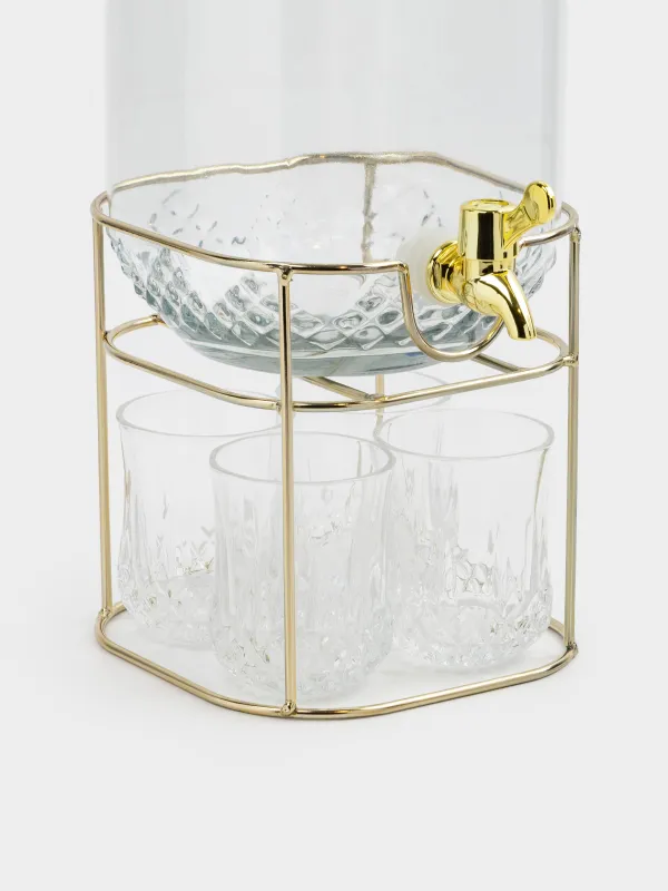 Set for drinks, 4 pers, 5 pr, dispenser on stand, gold, glass / metal, Regale, image-6